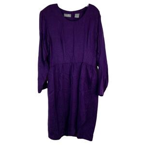 Liz Claiborne Vintage Purple Silk Faux Wrap Paisley Floral Long Sleeve Dress 16
